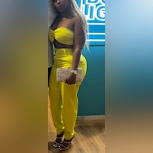 Two piece neon yellow pant suit size small